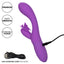 Rechargeable Butterfly Kiss Flutter Rabbit Vibrator has a ribbed G-spot head + a butterfly-shaped clitoral pleaser that flutters its wing & antennae over your clitoris in 10 modes! Purple. USB charging.