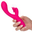 Rechargeable Butterfly Kiss Flutter Rabbit Vibrator has a ribbed G-spot head + a butterfly-shaped clitoral pleaser that flutters its wing & antennae over your clitoris in 10 modes! Pink. On-hand.