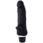 Rechargeable Silicone Classic Thick Vibrator has 7 vibration functions, a realistic phallic head, a veiny texture & a thick ergonomically ridged base. Black.