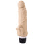 Rechargeable Silicone Classic Thick Vibrator has 7 vibration functions, a realistic phallic head, a veiny texture & a thick ergonomically ridged base. Flesh.