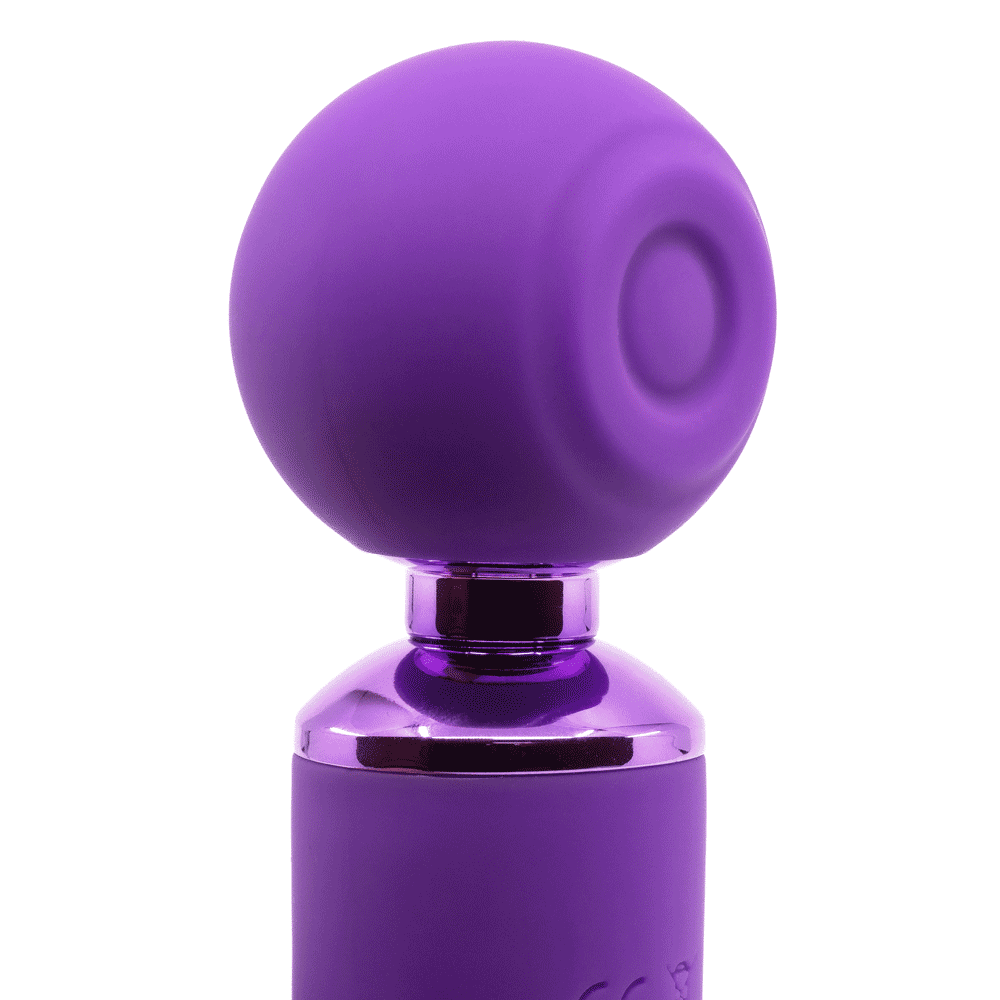Revel Fae Clitoral Air Pulse & Thrusting Wand Vibrator's head has 10 modes of contactless clitoral suction & throbbing vibration + 10 thrusting modes in the handle. Purple. GIF. (2)