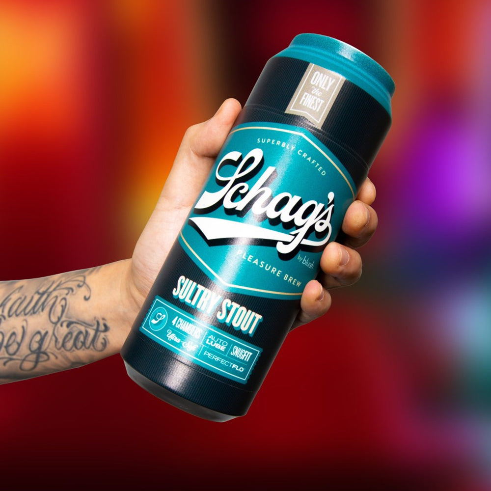 Schag's Sultry Stout Self-Lubricating Beer Can Masturbator comes in a discreet beer can design & has 4 uniquely textured chambers + a suction control valve for your perfect pleasure. On hand.