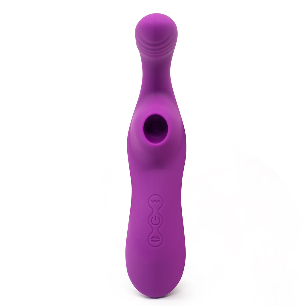 Sexyland Embrace G-Spot & Clitoral Suction Vibrator has 10 vibration modes in a petite ribbed G-spot head & a flexible neck to perfectly align 7 suction modes in the hollow chamber w/ your clitoris! Purple. (3)