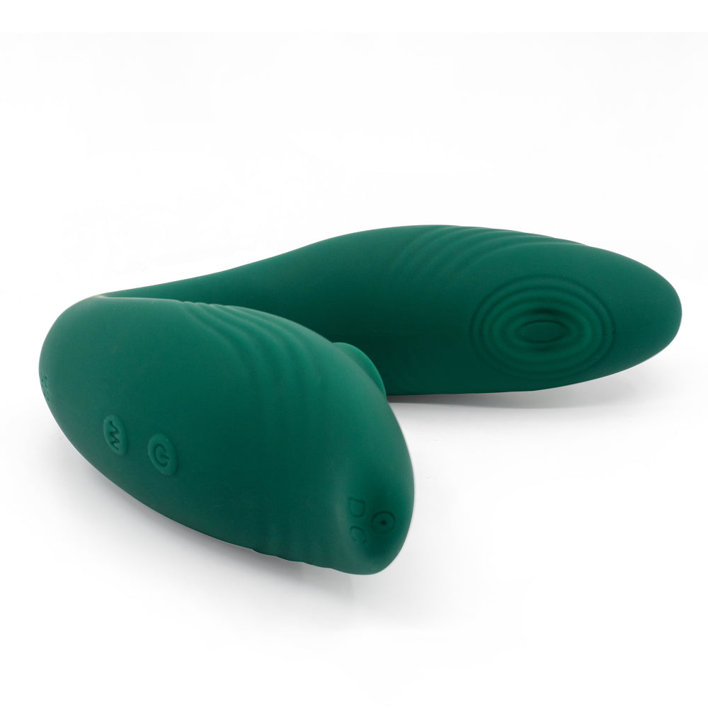 Sexyland Pamper G-Spot Thumping & Clitoral Suction Stimulator has a 10-mode oscillating G-spot pad in a ribbed insertable head & a flexible neck to align 10 clitoral suction modes in the hollow chamber. Green. (4)