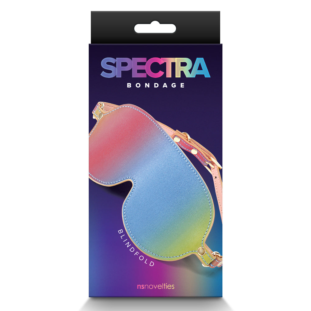  Spectra Rainbow Faux Leather Eye Mask Blindfold has a contoured nose slot for a flush, light-blocking fit on your face & has a beautiful rainbow gradient. Package.