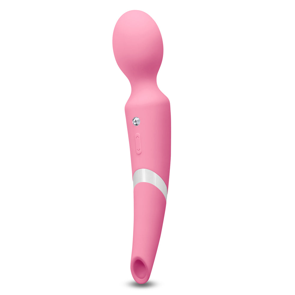 Sugar Pop Aurora Double-Ended Clitoral Air Pulse Wand Massager has 10 contactless clitoral air pulse suction modes in the handle & 10 vibration modes in the head for double the fun. Pink.