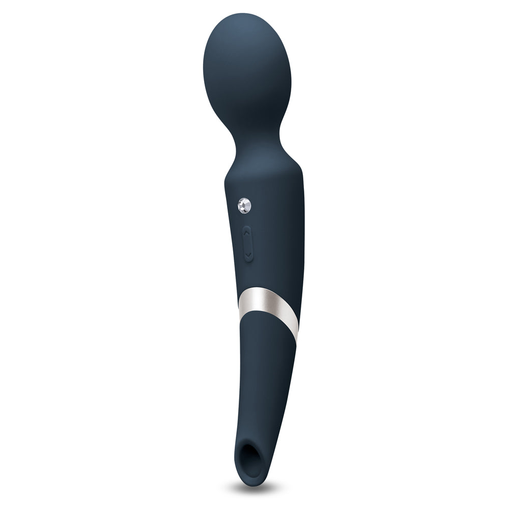 Sugar Pop Aurora Double-Ended Clitoral Air Pulse Wand Massager has 10 contactless clitoral air pulse suction modes in the handle & 10 vibration modes in the head for double the fun. Midnight blue.