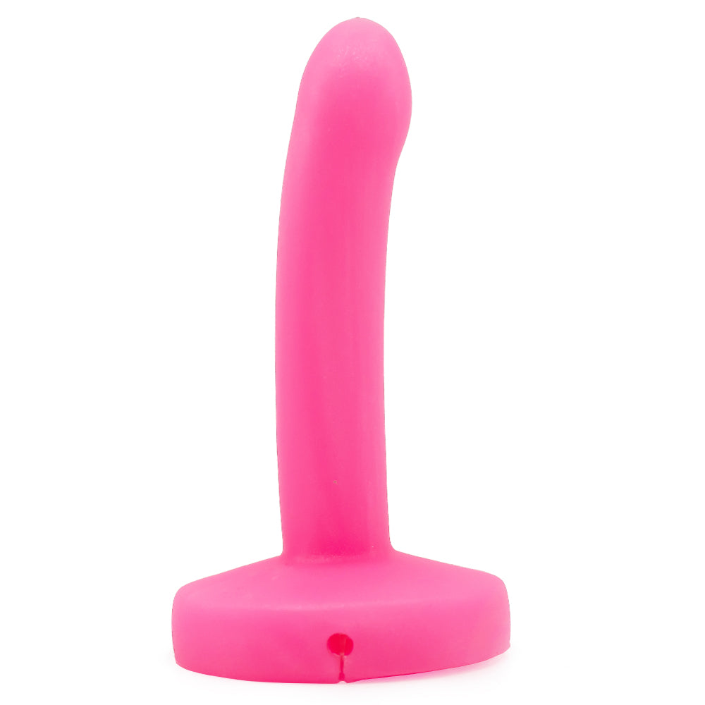 Tantus Pop 6" Slim Squirting Silicone Dildo has a sleek, slim design & a removable inner tubing system for easy cleaning to ensure a hygienic experience. Watermelon pink. (3)