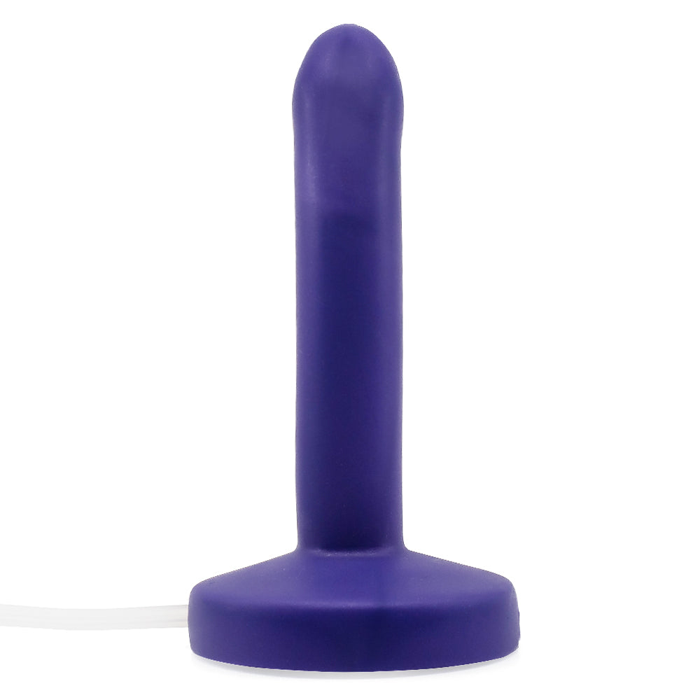 Tantus Pop 6" Slim Squirting Silicone Dildo has a sleek, slim design & a removable inner tubing system for easy cleaning to ensure a hygienic experience. Indiglow purple. (2)