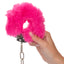 Ultra Fluffy Furry Lockable Metal Handcuffs are covered in luxuriously soft faux fur that's removable for more intense BDSM play. Pink. On-hand.