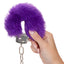 Ultra Fluffy Furry Lockable Metal Handcuffs are covered in luxuriously soft faux fur that's removable for more intense BDSM play. Purple. On-hand.