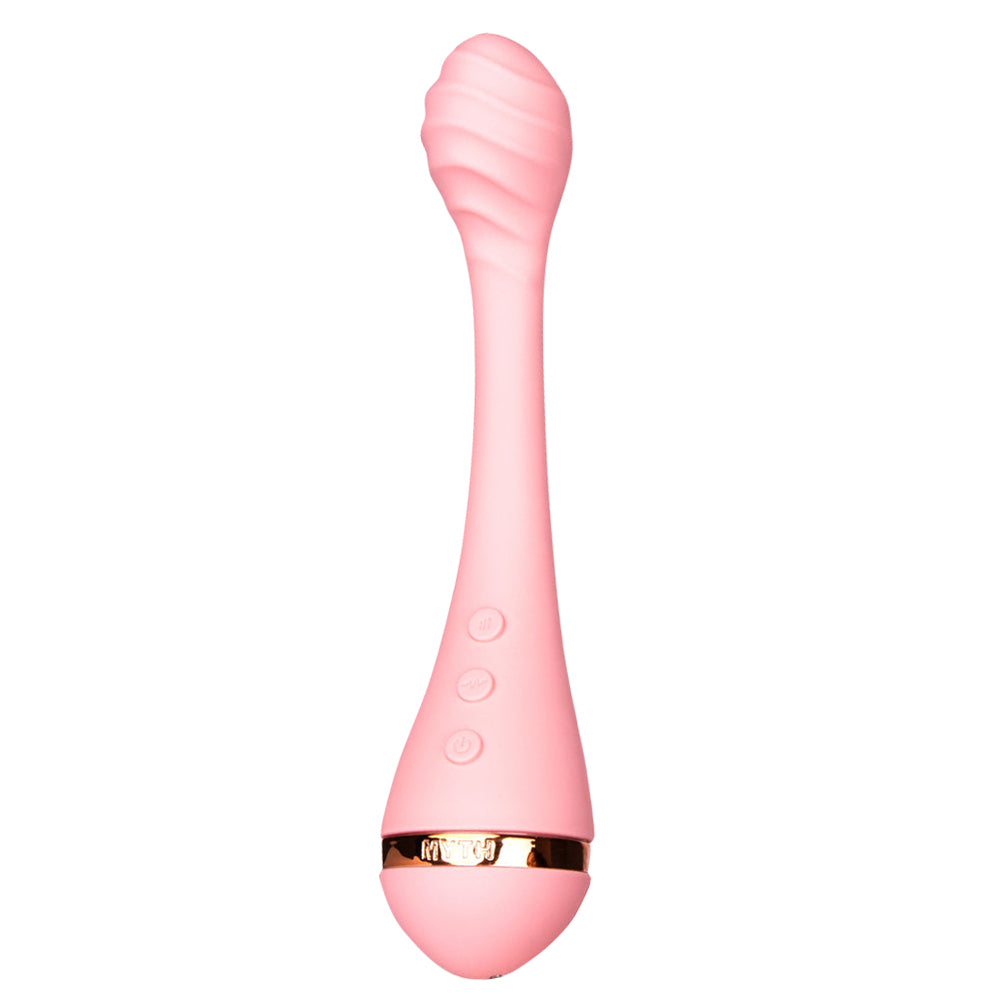 Vush Myth Textured G-Spot Vibrator has 5 vibration modes in 5 levels for 25 combos, packed in a bulbous head w/ a rippling wave texture.