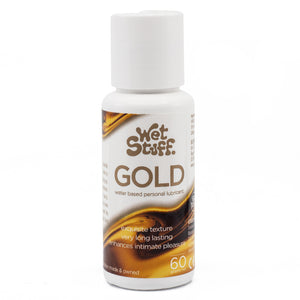 Wet Stuff Gold Water-Based Lubricant has an exquisitely silky texture & lasts even longer than the original Wet Stuff. Compatible w/ condoms & sex toys. 60g.