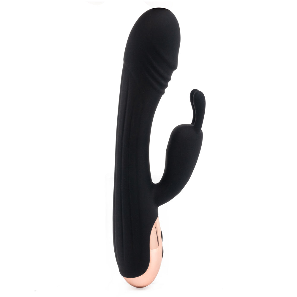 This rabbit vibrator has a ridged texture for more stimulation + independently controlled dual motors for your perfect combo of internal & external pleasure. Black. (2)