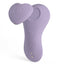 A purple silicone panty vibrator with a heart-shaped magnet stands against a white background.