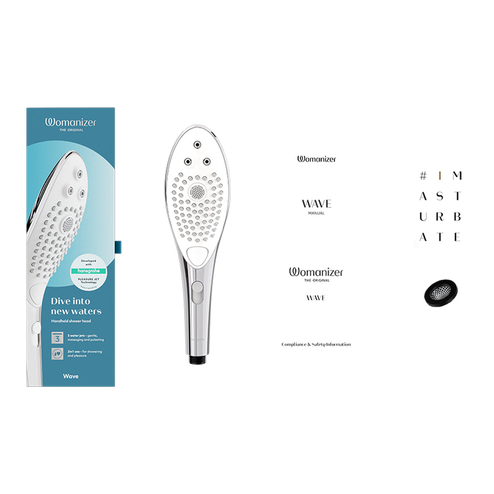 Womanizer Wave Water Massage Clitoral Stimulation Shower Head is the first-ever 2-in-1 showerhead & pleasure device w/ 3 jet styles for clitoral pleasure. Accessories.