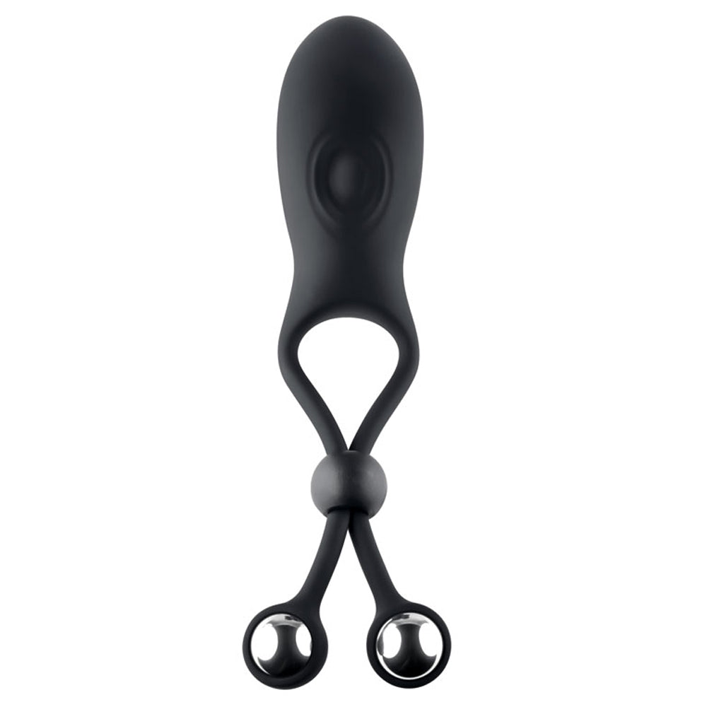 Zero Tolerance Big Bang Tapping Lasso Cock Ring With Swinging Balls can be worn multiple ways & has a 10-mode oscillating motor for tapping stimulation while the stainless steel balls swing underneath you! (2)