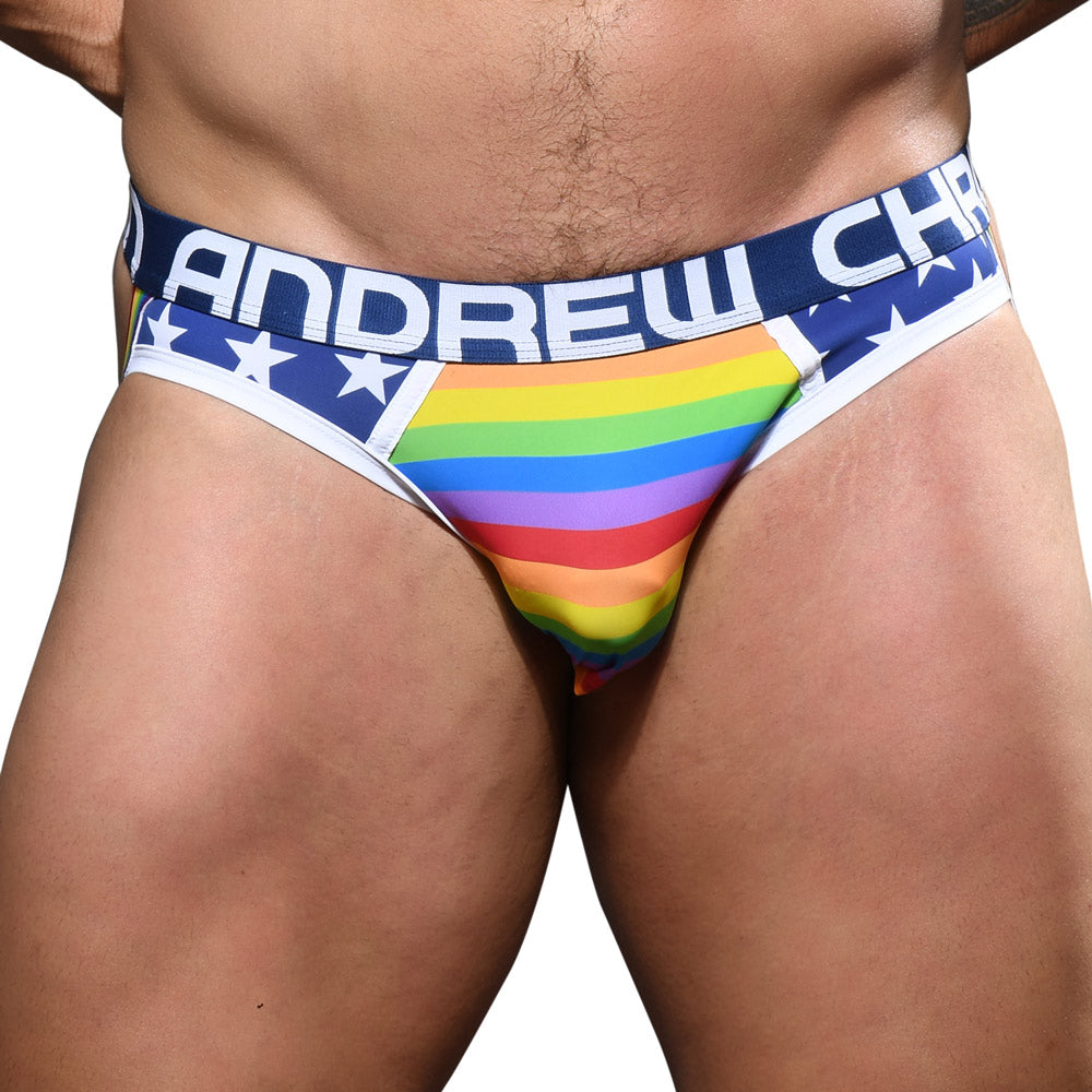 ANDREW CHRISTIAN™ Almost Naked - Star Pride Brief Jock - ainbow stars & stripes jockstrap-style underwear features Andrew Christian's waistband & comfy