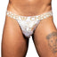 ANDREW CHRISTIAN™ Almost Naked - Golden Tiger Jock - white & gold glitter tiger print jockstrap-style underwear features Andrew Christian's waistband & Almost Naked anatomically correct pouch.