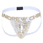 ANDREW CHRISTIAN™ Almost Naked - Golden Tiger Jock - white & gold glitter tiger print jockstrap-style underwear features Andrew Christian's waistband & Almost Naked anatomically correct pouch. 2