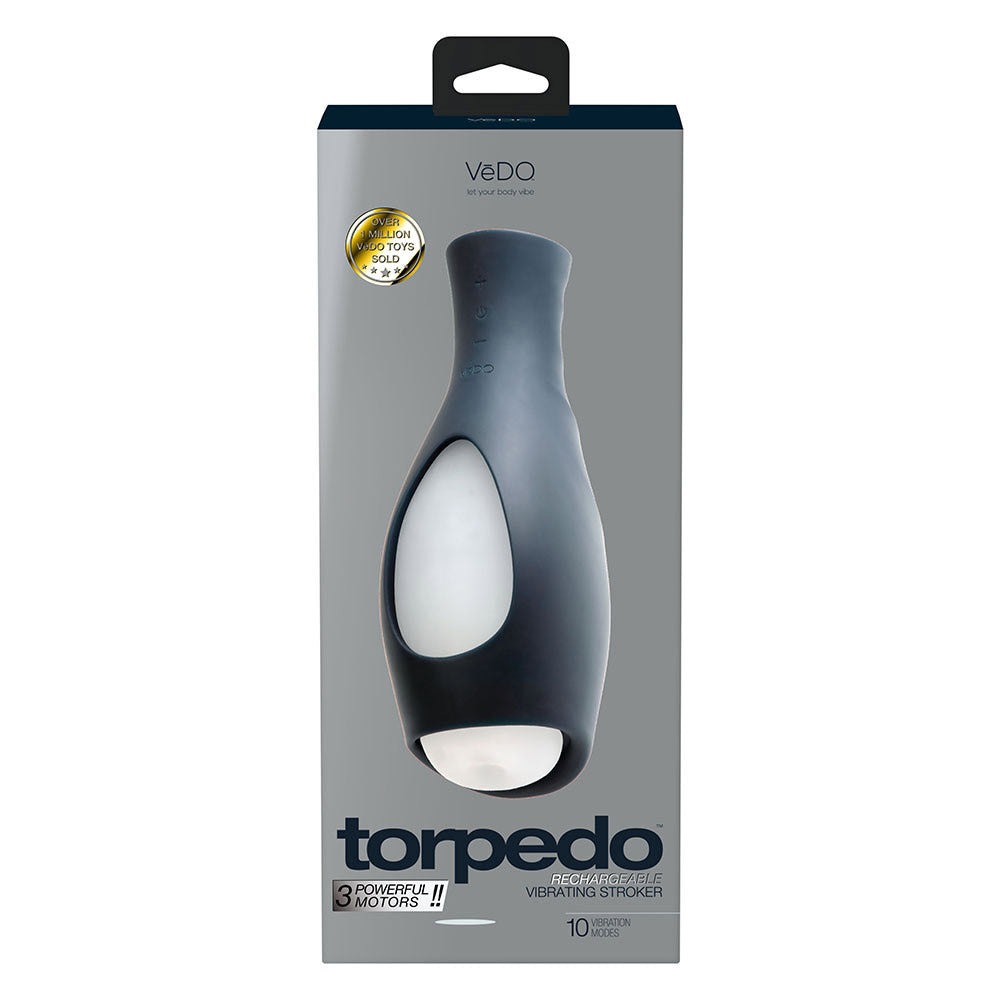 VēDO™ Torpedo - Rechargeable Vibrating Stroker - masturbator toy has triple motors with 10 awesome vibration modes in its textured sleeve. Waterproof & rechargeable for your convenience. (5)