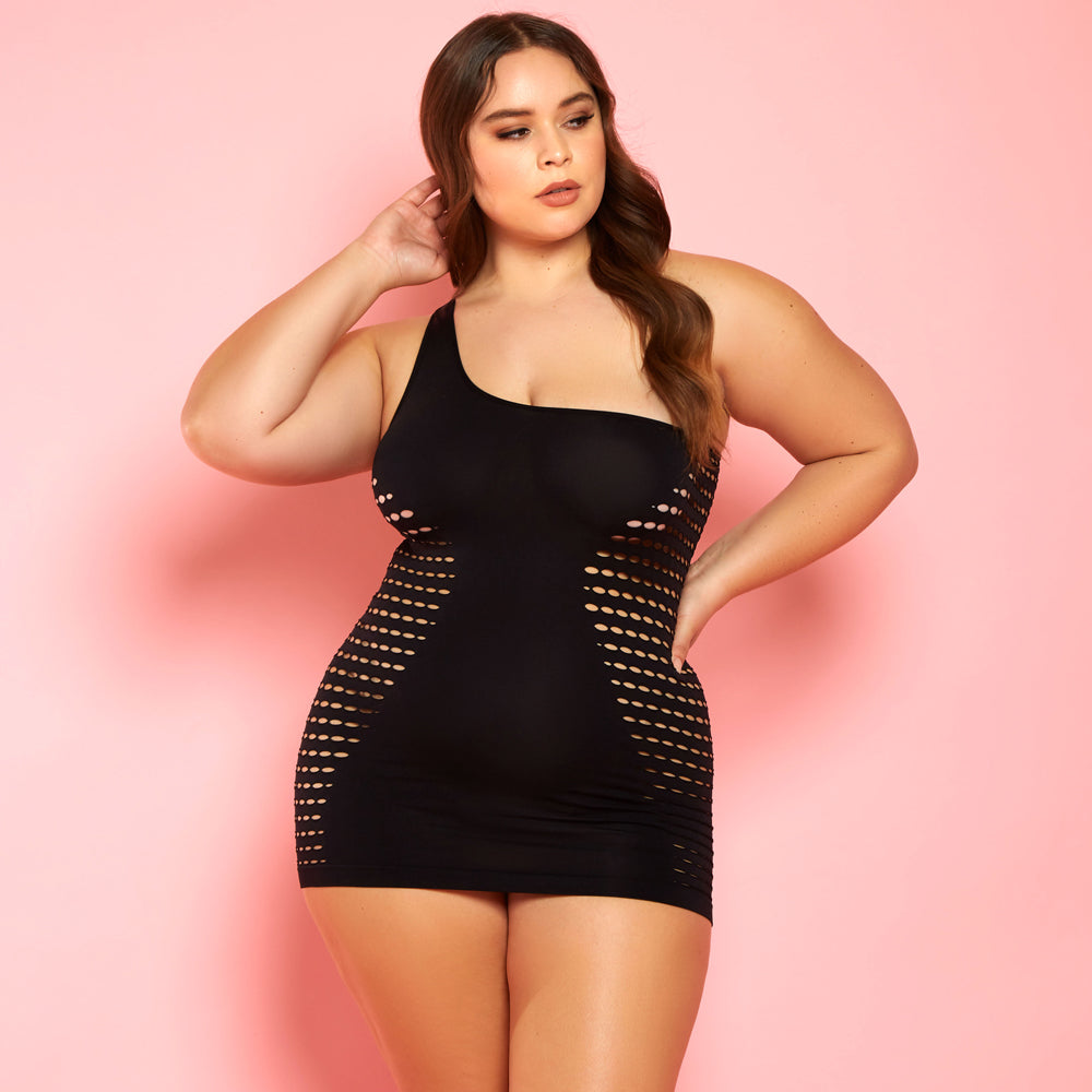 Glitter - Lost In You Chemise - 32177X - Curvy - chemise has strategic slits down the sides to create the illusion of & accentuate your waist. Black