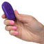 Slay™ - #ThrustMe - remote control mini massager has 10 thrusting modes in its ribbed silicone body to stimulate your insides like never before. Rechargeable and waterproof. Purple, remote control in hand for size comparison