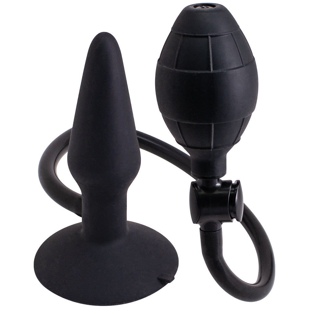 Black Small Inflatable Silicone Anal Butt Plug With Suction Cup Base & Hand Squeeze Pump