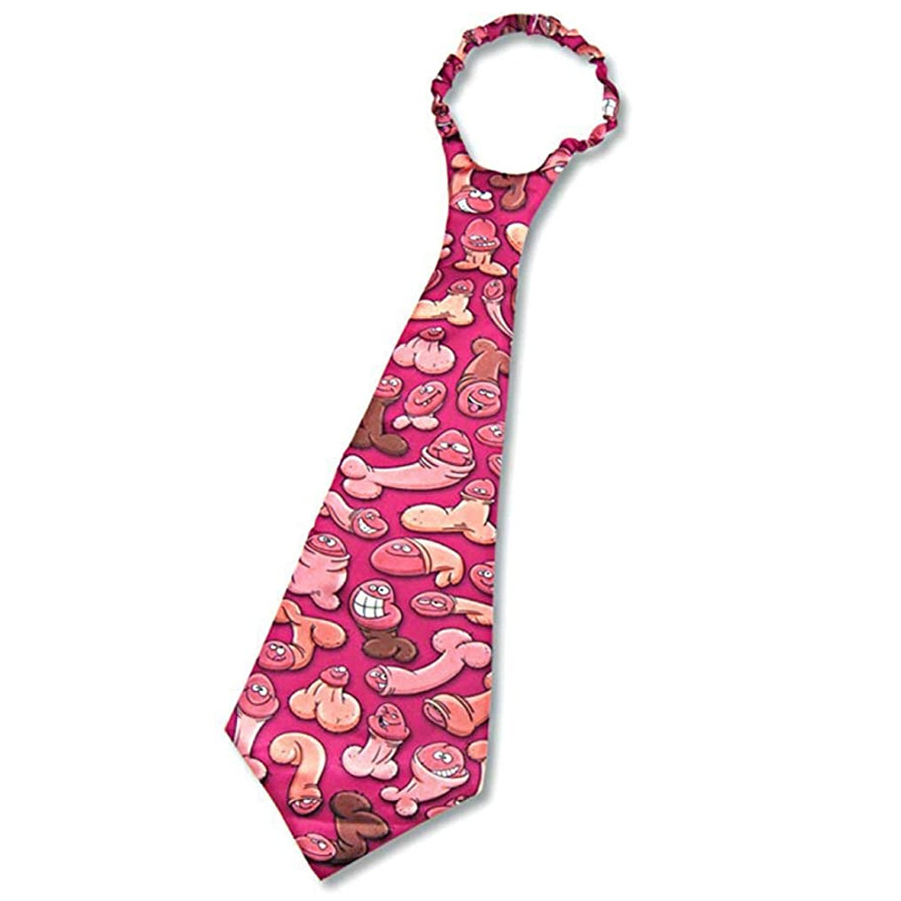 Hot Pink Oversized Novelty Giant Pecker Tie With Funny Cartoon Penises For Adult Parties & Gag GIfts