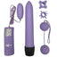 Purple Couples Sex Toy Kit With Vibrating Egg, Multi-Speed Straight VIbrator, 2 Textured Cockrings & Kegel Balls
