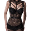 Grey Velvet - 2-Piece Lace Negligée Dress & Panty Set - sheer form-fitting eyelash lace dress has a cage strap bodice w/ exposed décolletage & comes w/ a full coverage brief.