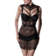 Grey Velvet - 2-Piece Lace Negligée Dress & Panty Set - sheer form-fitting eyelash lace dress has a cage strap bodice w/ exposed décolletage & comes w/ a full coverage brief. front