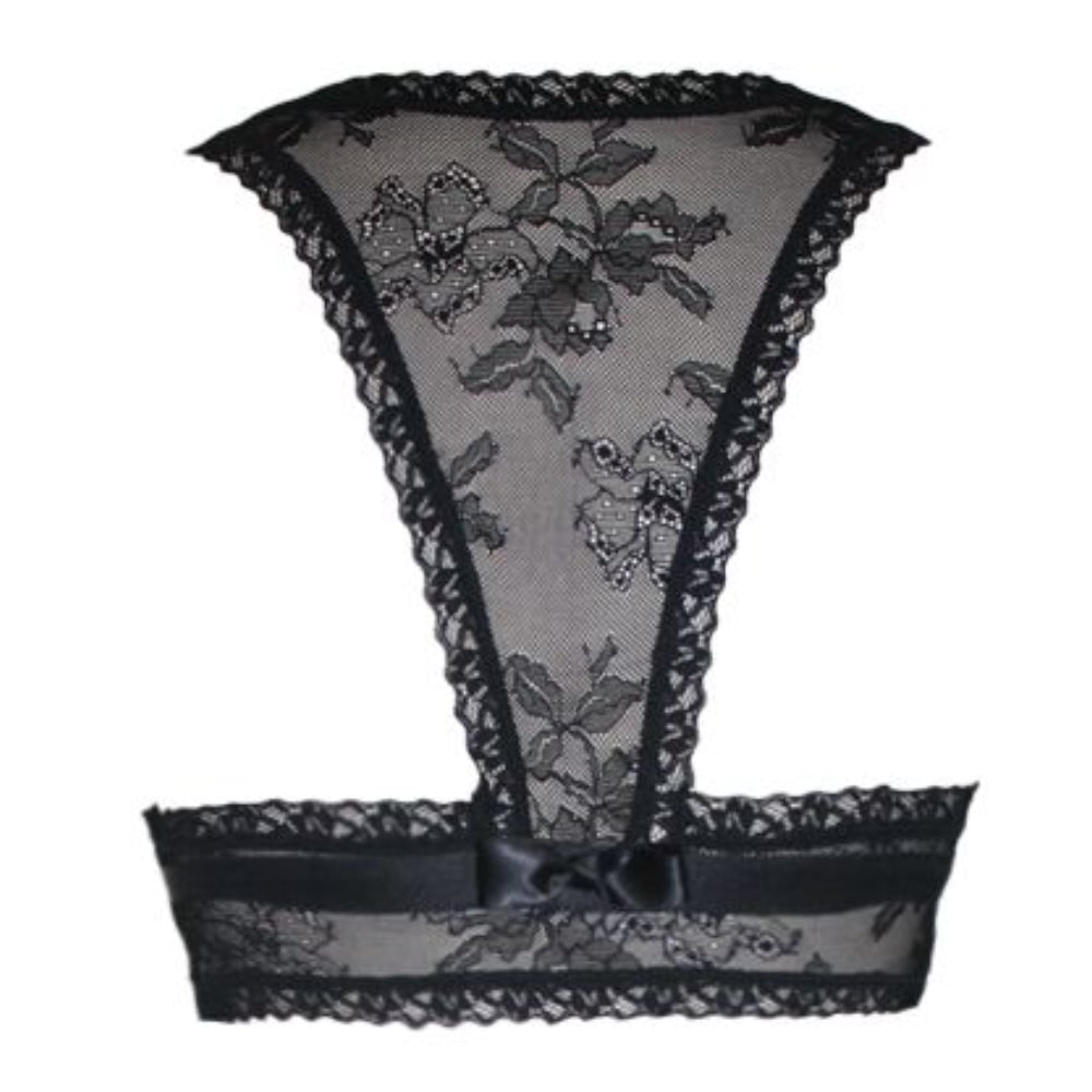Back of iCollection Tia Lyn Black Floral Lace Racerback Bra Women's Lingerie