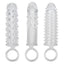 3-Piece Textured Penis Extension Sleeve Set has solid 1" heads & a uniquely ribbed + nubby texture inside & out to boost & sensation.