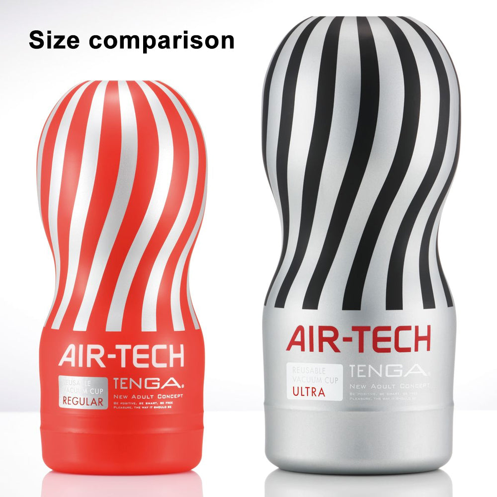 Size Comparison Between Black Ultra & Regular Reusable Air-Tech Vacuum Cup Textured Male Masturbator Sex Toy for Men
