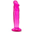 Side view of a hot pink B Yours Sweet N' Small 6 inch dildo shows off smooth and waterproof PVC material.