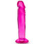 B Yours Sweet N' Small 6 inch hot pink dildo with suction cup and skin like folds sits against a white backdrop.