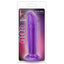 B Yours Sweet N' Small 6 inch purple dildo with suction cup sits in its plastic clear packaging. 