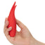 Red Hot™ - Sizzle - curved vibrating stimulator delivers 10 modes of vibration with its dual flickering tips to deliver pinpoint pleasure, all in a travel-friendly size. Red, in hand for size comparison