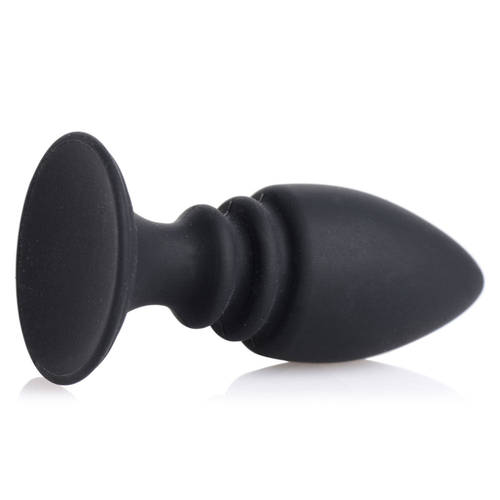 STRICT - Male Harness With Silicone Anal Plug - adjustable leather harness has a metal cock & ball ring, plus a detachable butt plug to meet your needs from all angles. image of plug