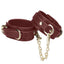 Roomfun Burgundy Wine Red Leather Ankle Cuffs With Gold Metal Hardware, D-Rings & Detachable Chain for BDSM Bondage Play