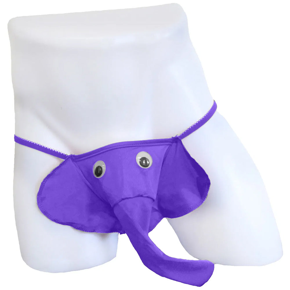 Men's elephant trunk purple G-string thong with googly eyes