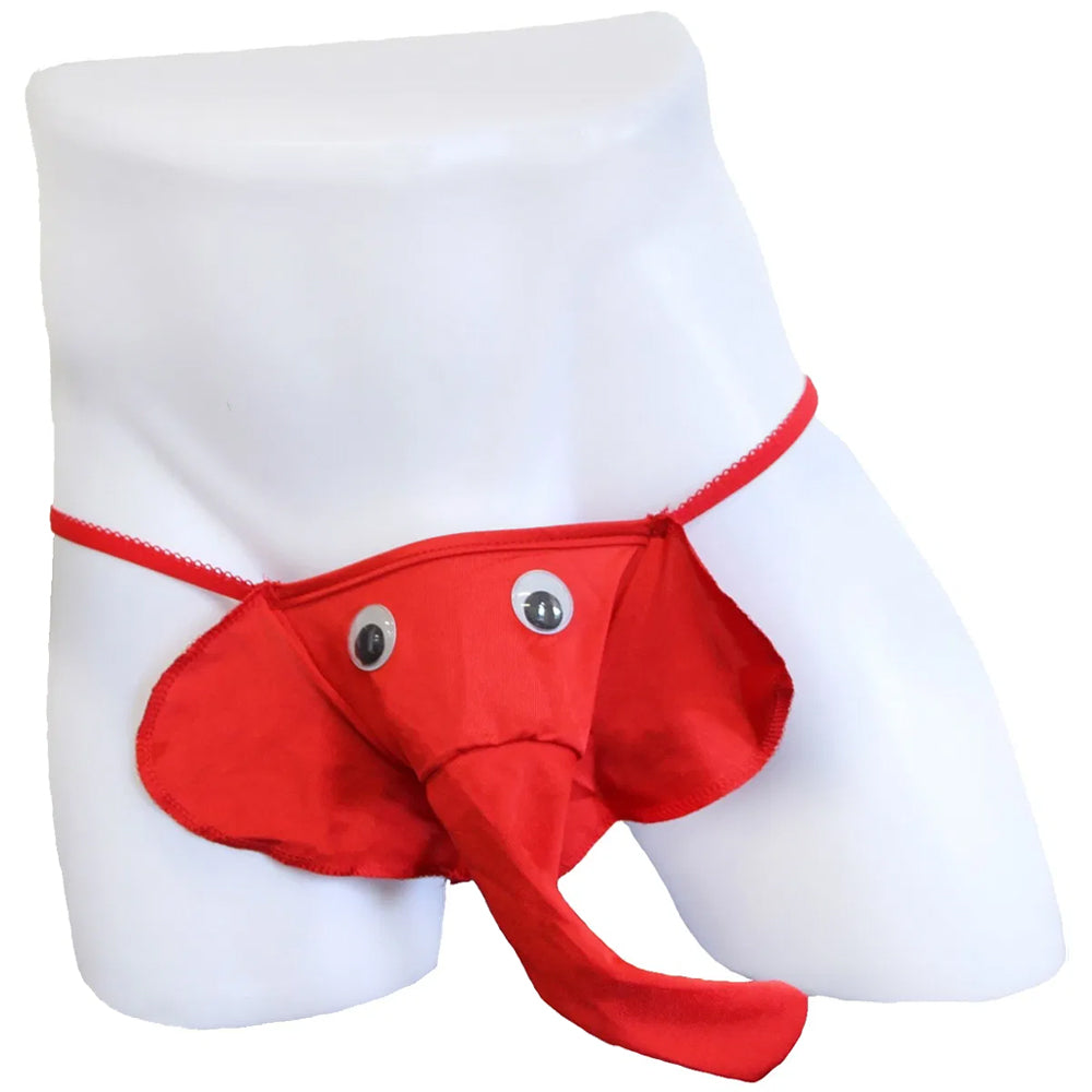 Men's elephant trunk red G-string thong with googly eyes