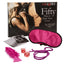 Fifty Ways to Tease Your Lover Adult Bondage Game - activity cards, dice, blindfold, rope & a feather tickler for versatile play. Package.