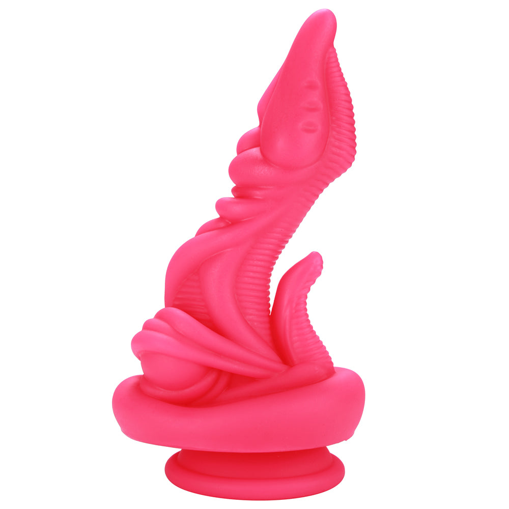 Fantasy Coxplay Alien Dildo | Textured Suction Cup Dong Toy - unique dildo has a pointed G-spot head, textured shaft & clitoral tickler for dual stimulation that's out of this world. Pink 2