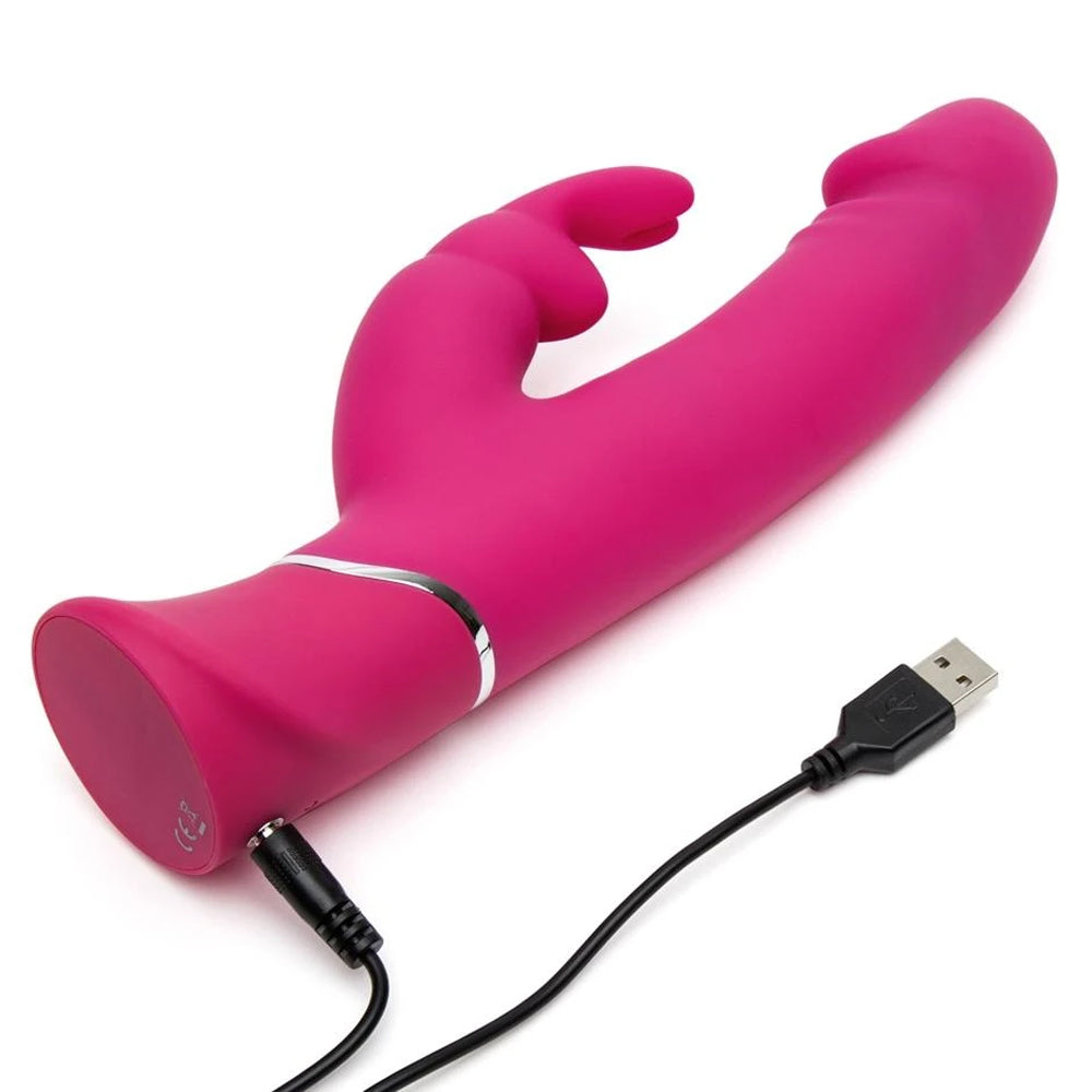 Pink happy rabbit Dual Density Silicone Vibrator With Clitoral Stimulator & Insertable G Spot Head Sex Toy USB Rechargeable