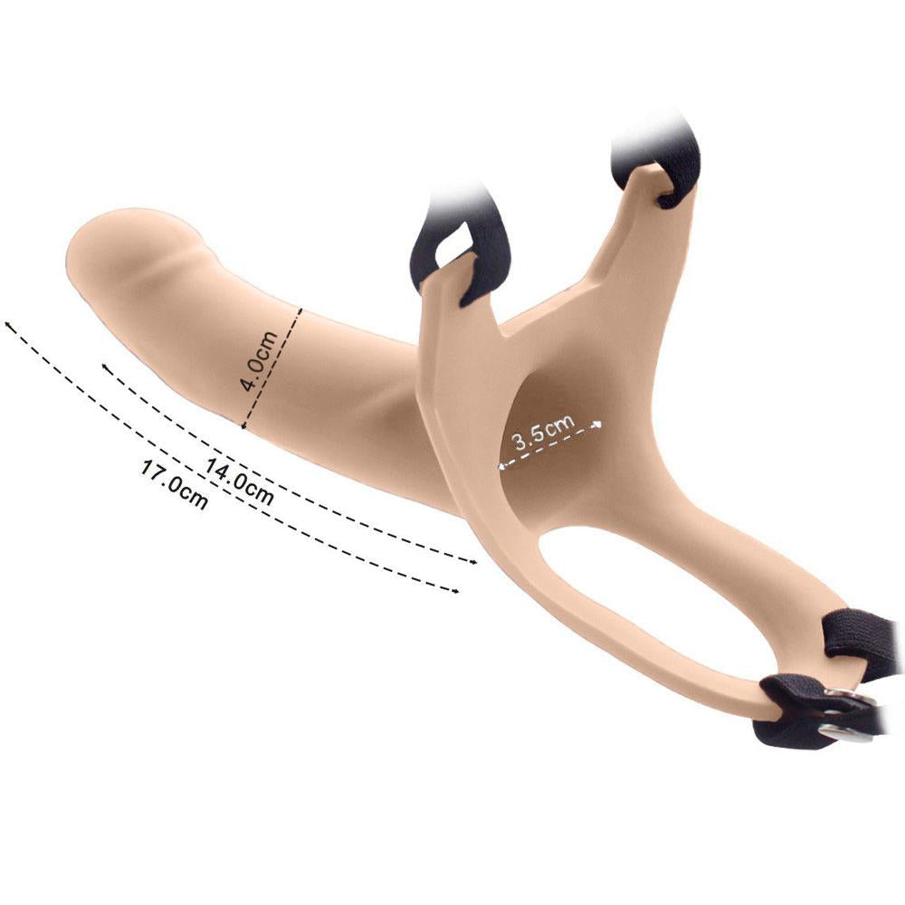 Curved Hollow Strap-On - 6.7" - curved strap-on adds extra length & girth to an erect penis to hit the right spots w/ its solid head & comes w/ an elastic harness. size details