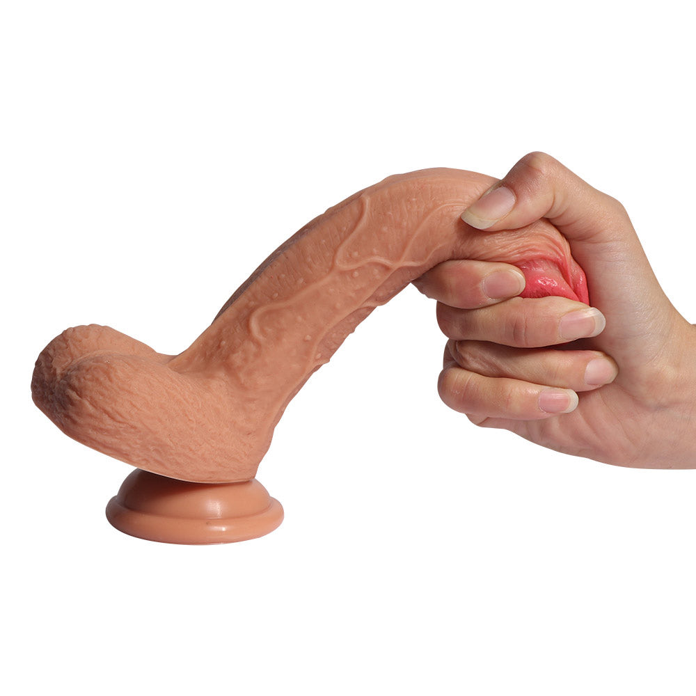  7.6" Realistic Dual-Density Dildo With Suction Cup For Beginners has lifelike phallic details w/ dual-density silicone for a soft exterior & firm core to feel like a real erection. (2)