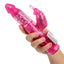 My First Jack Rabbit - designed with the first-time user in mind, 2 speed, rabbit clitoral stimulator, independent, reversible rotation in the shaft's rotating beads and waterproof. Pink, in hand for size comparison