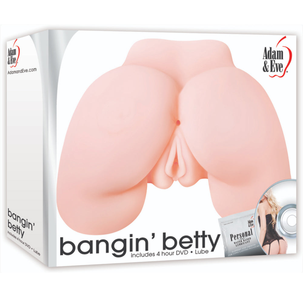 Box Packaging of Adam & Eve Bangin' Betty Vaginal & Anal Masturbator Realistic Sex Toy for Men With Free DVD & Lubricant